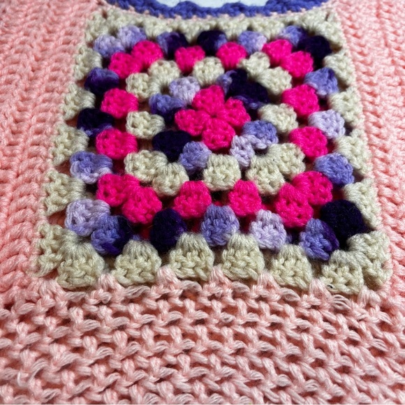 Vintage 1970's Handmade Crochet Pink and Purple Tank Top Granny Square Retro - Picture 4 of 10